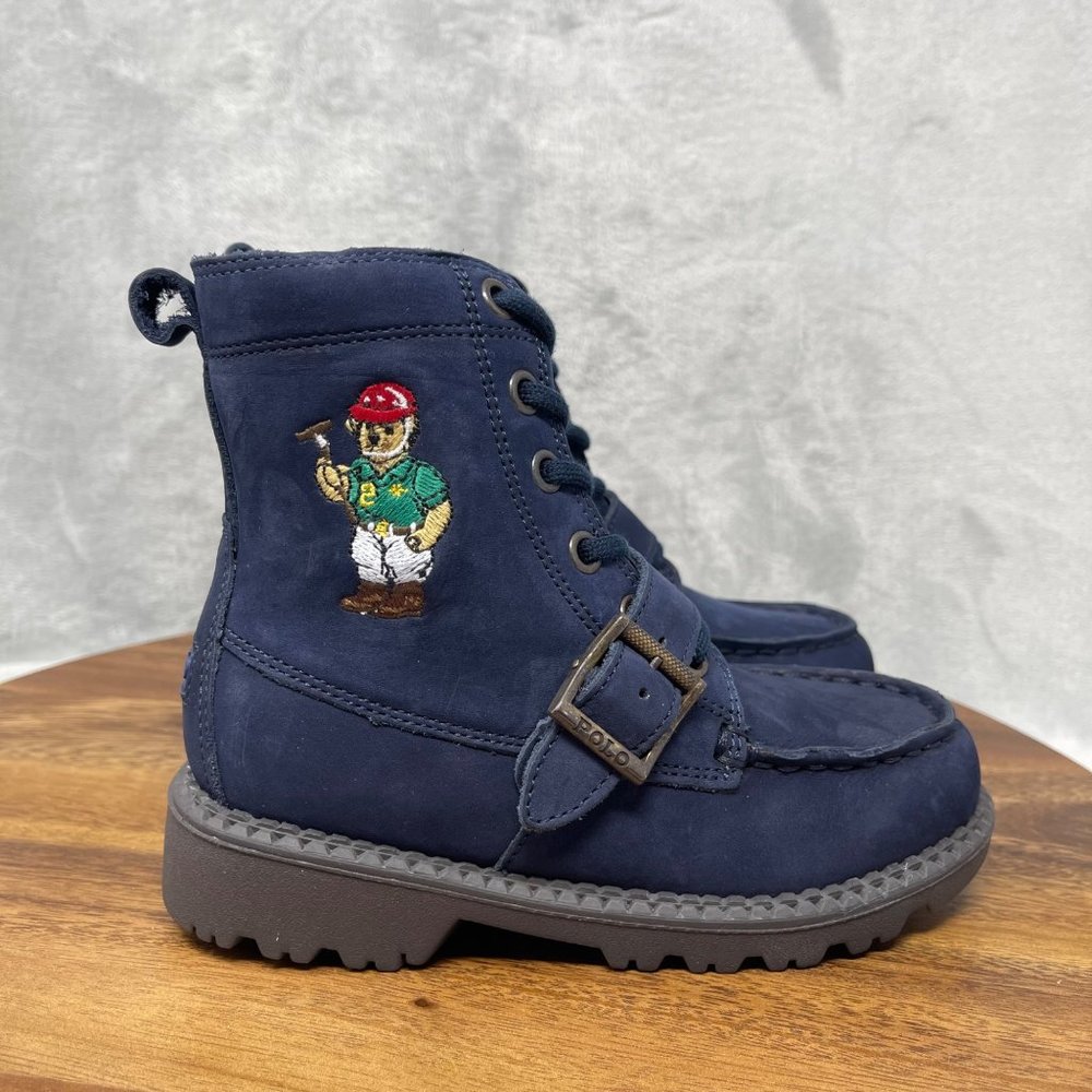 Polo Ralph Lauren Boots Boys 11 Navy Suede Leather Bear Ranger Hi II Rugged